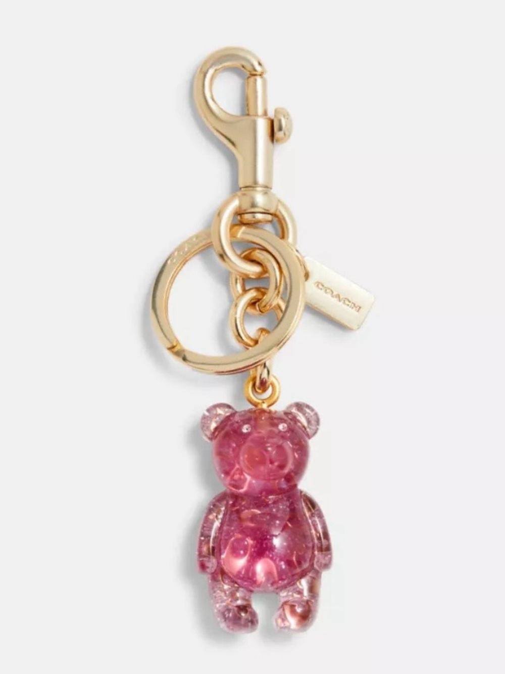 Coach Pink Glitter Resin Signature Bear Bag Charm Keychain Fob *RARE*